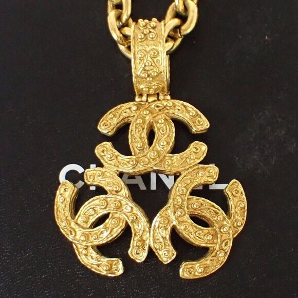 CHANEL Jewelry - CHANEL Triple CC Chain Pendant Necklace 94A Gold Accessory Vinatge 636RJ025